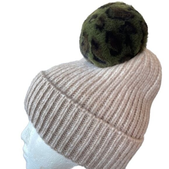 Anthropologie Pick A Pom Beanie Stocking Hat Bronze Set 3 Poms Green White NWT main image 4